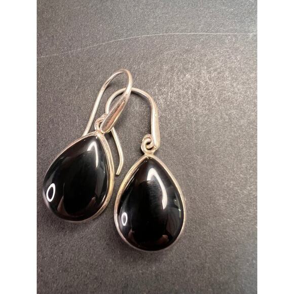NEW Black onyx sterling silver teardrop earrings 7.57 grams - Picture 9 of 10